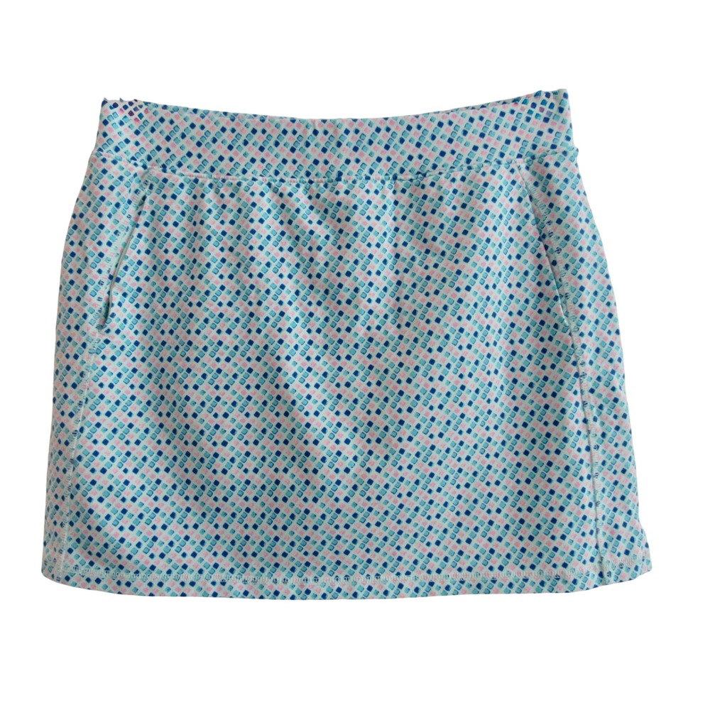 T by Talbots Petite Skort Skirt Womens LP Blue Pink Print Pull On Active Pockets
